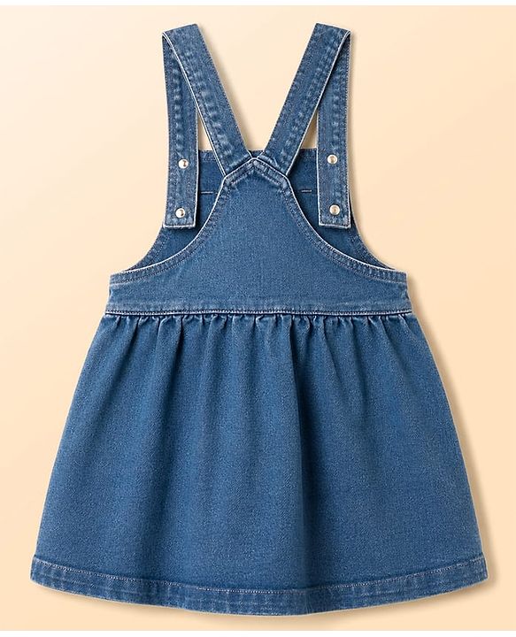 Babyhug Cotton Woven Frocks with Inner Tee With Cherry Embroidery & Print - Blue