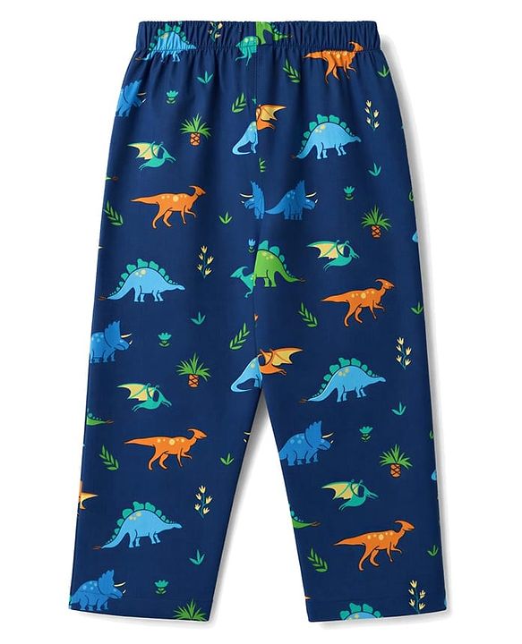 Babyhug 100% Cotton Knit Half Sleeves Shirt & Pyjama Night Suit Co-ords With Dino Print - Blue