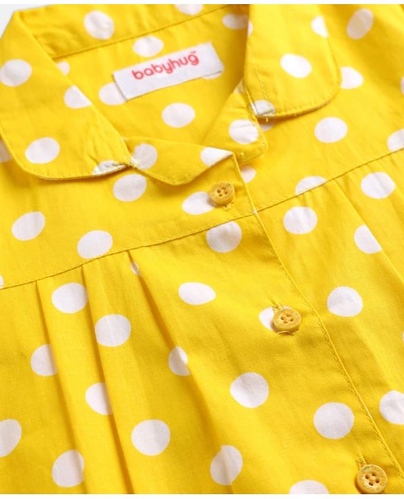 Babyhug 100% Cotton Knit Half Sleeves Top & Pyjama Night Suit Co-ords With Polka Dots - Yellow
