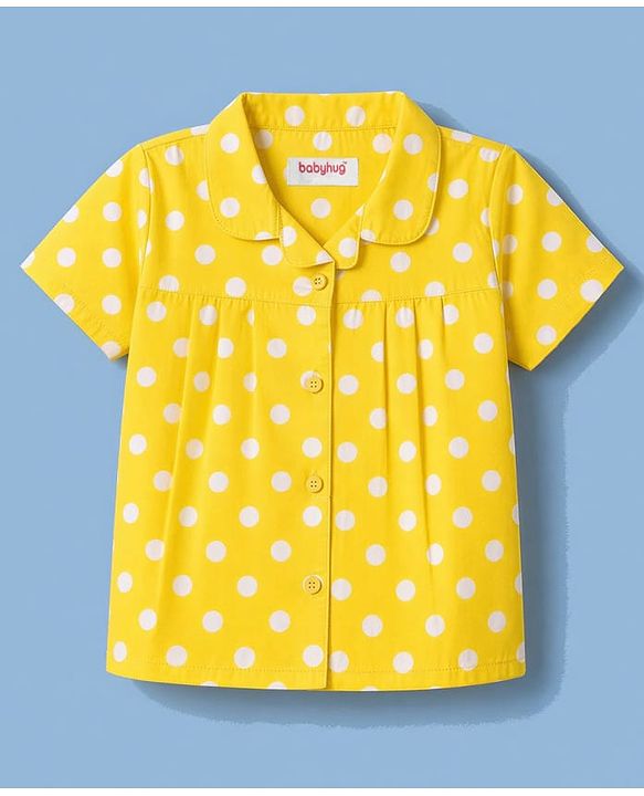 Babyhug 100% Cotton Knit Half Sleeves Top & Pyjama Night Suit Co-ords With Polka Dots - Yellow