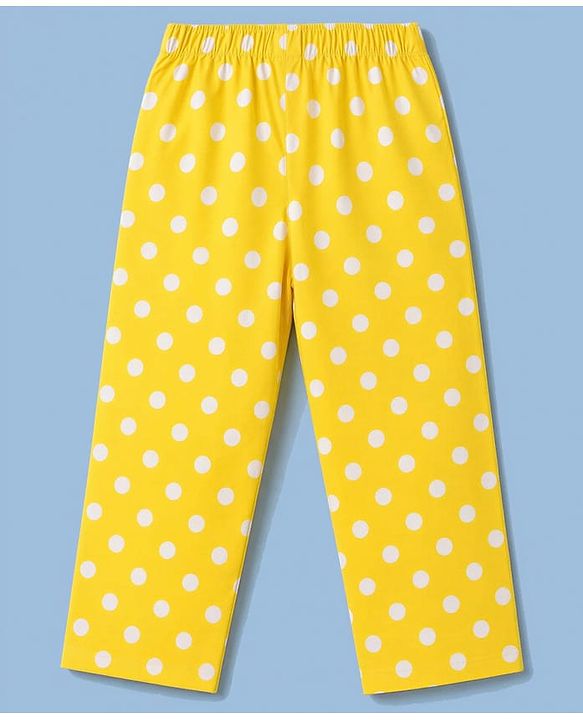 Babyhug 100% Cotton Knit Half Sleeves Top & Pyjama Night Suit Co-ords With Polka Dots - Yellow