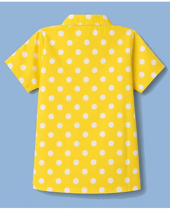Babyhug 100% Cotton Knit Half Sleeves Top & Pyjama Night Suit Co-ords With Polka Dots - Yellow
