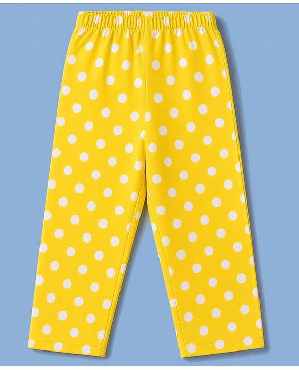 Babyhug 100% Cotton Knit Half Sleeves Top & Pyjama Night Suit Co-ords With Polka Dots - Yellow