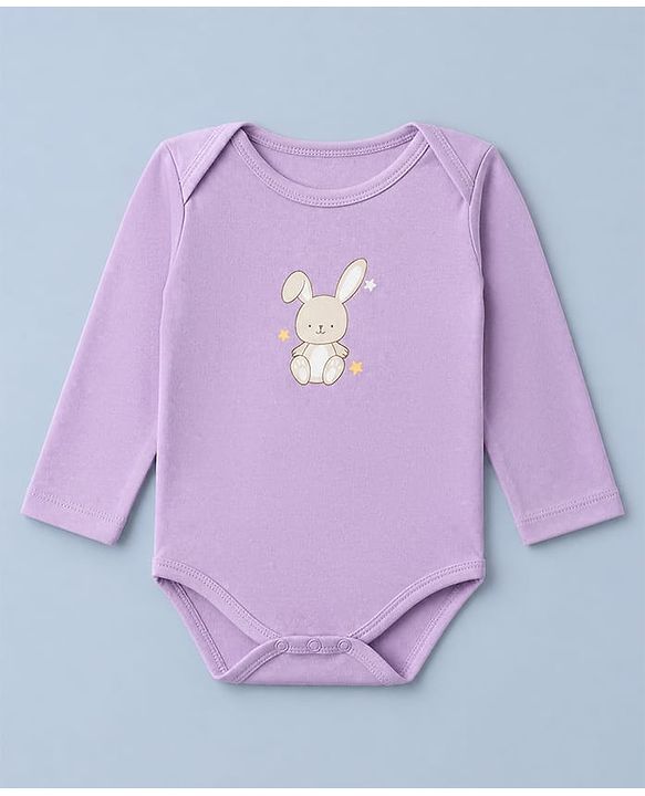 Babyhug 100% Cotton Interlock Knit Onesies with Rabbit Print Pack of 3 in Purple & White