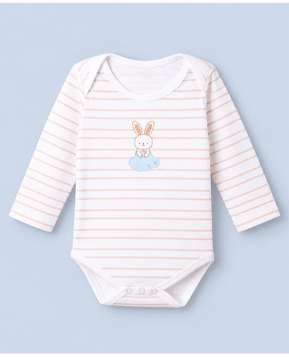 Babyhug 100% Cotton Interlock Knit Onesies with Rabbit Print Pack of 3 in Purple & White