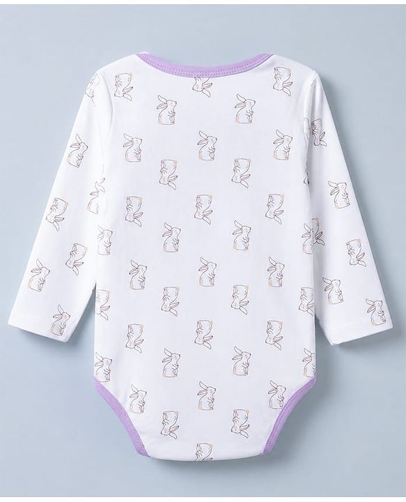 Babyhug 100% Cotton Interlock Knit Onesies with Rabbit Print Pack of 3 in Purple & White