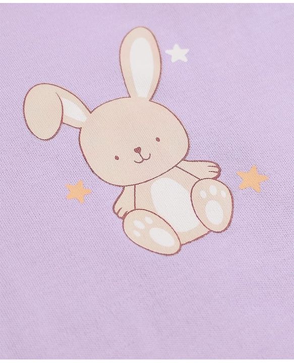 Babyhug 100% Cotton Interlock Knit Onesies with Rabbit Print Pack of 3 in Purple & White