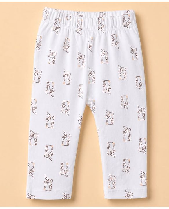 Babyhug 100% Cotton Interlock Knit Full Sleeves Rabbit Printed Onesie with Leggings & Cap Mittens and Booties - Purple