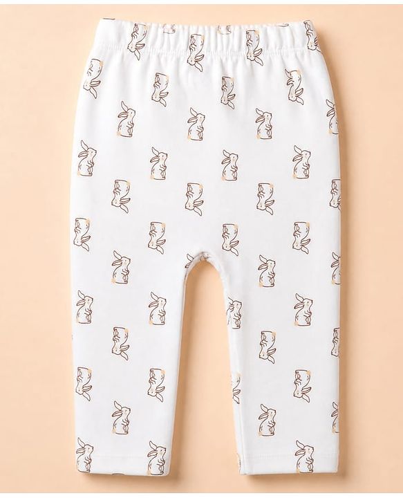 Babyhug 100% Cotton Interlock Knit Full Sleeves Rabbit Printed Onesie with Leggings & Cap Mittens and Booties - Purple