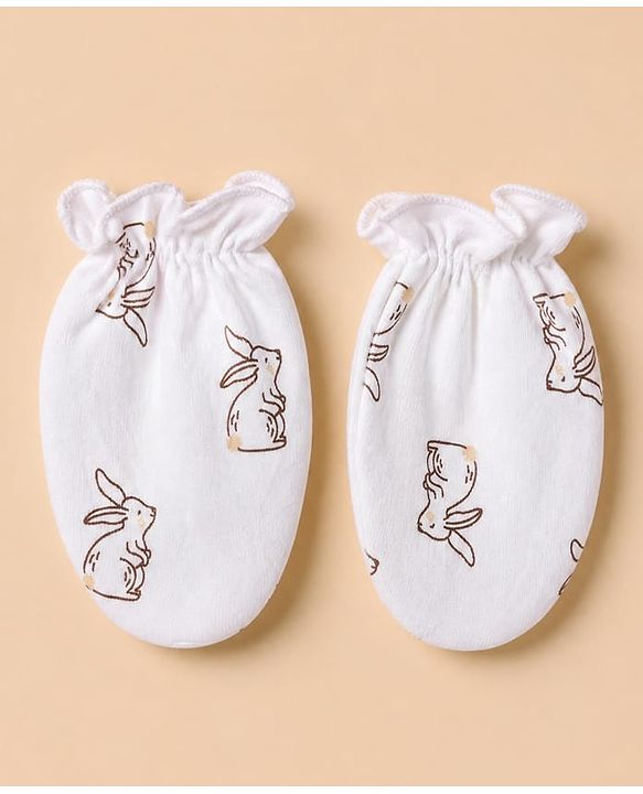 Babyhug 100% Cotton Interlock Knit Full Sleeves Rabbit Printed Onesie with Leggings & Cap Mittens and Booties - Purple