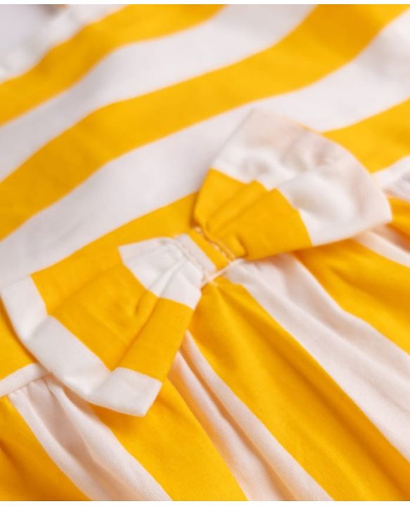 Babyhug Poplin Woven Sleeveless Striped Frock With Bow Applique - Yellow