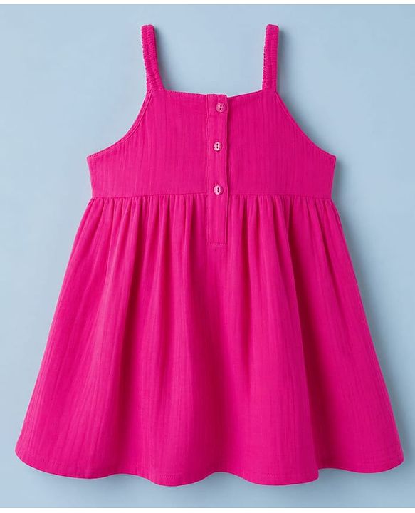 Babyhug 100% Cotton Woven Frocks with Inner Tee with Half Sleeves and Floral Embroidery - Pink