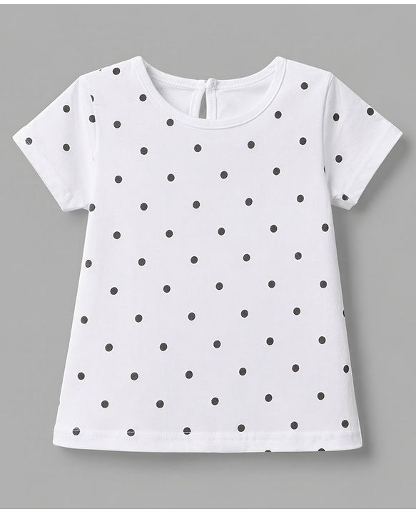 Babyhug Cotton Woven Half Sleeves Polka Dots & Floral Applique Frock With Inner Tee - Coral