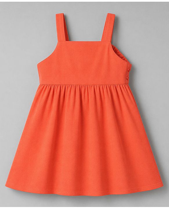 Babyhug Cotton Woven Half Sleeves Polka Dots & Floral Applique Frock With Inner Tee - Coral