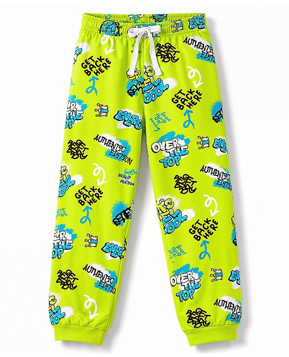 Pine Kids Cotton Knit Half Sleeves Text Printed Co-Ords T-Shirt & Pyjama Night Suit - Neon Green