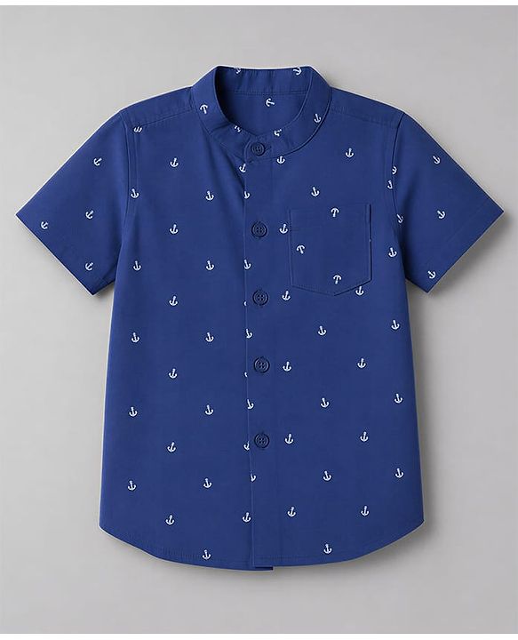 Babyhug 100% Cotton Knit Half Sleeves Nautical Theme Printed Shirt & Shorts Set - Blue & Beige
