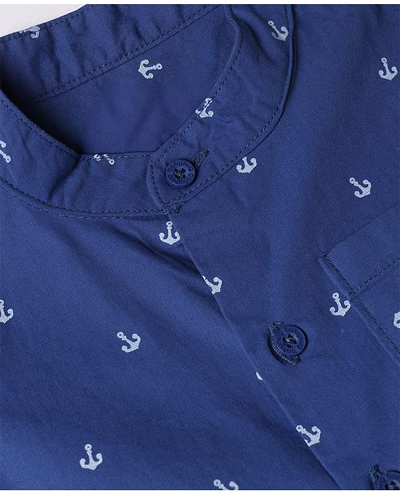 Babyhug 100% Cotton Knit Half Sleeves Nautical Theme Printed Shirt & Shorts Set - Blue & Beige