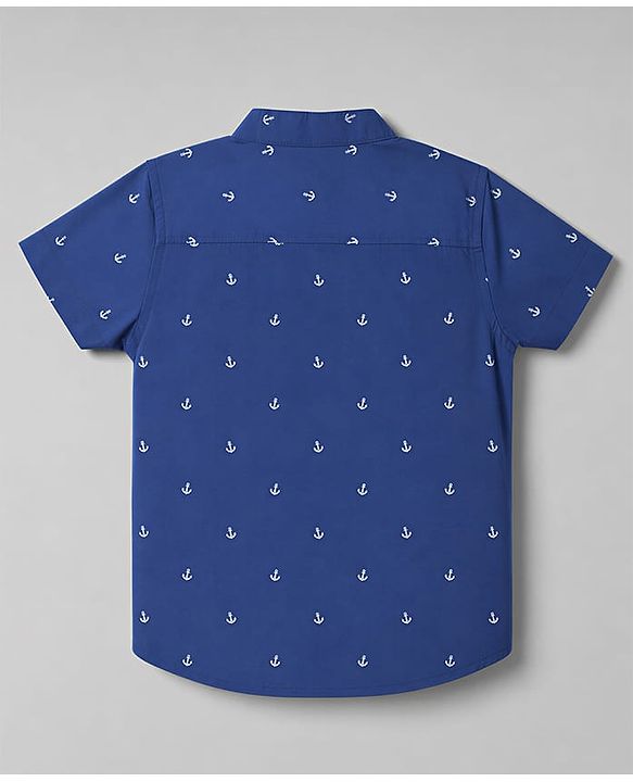 Babyhug 100% Cotton Knit Half Sleeves Nautical Theme Printed Shirt & Shorts Set - Blue & Beige