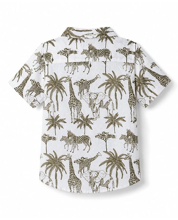 Babyhug 100% Cotton Woven Half Sleeves Shirt & Shorts Set with Jungle Safari Theme Print - Olive Green & White