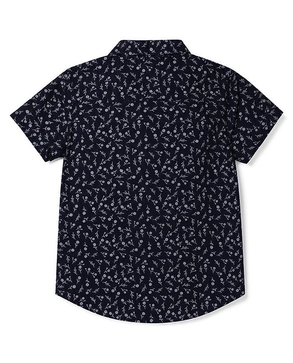 Babyhug 100% Cotton Woven Half Sleeves Floral Printed Shirt & Shorts Set - Navy Blue