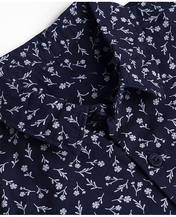 Babyhug 100% Cotton Woven Half Sleeves Floral Printed Shirt & Shorts Set - Navy Blue