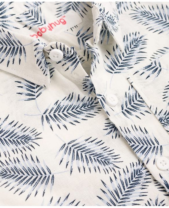 Babyhug 100% Cotton Woven Half Sleeves Shirt & Shorts Set with Leaves Print - Blue