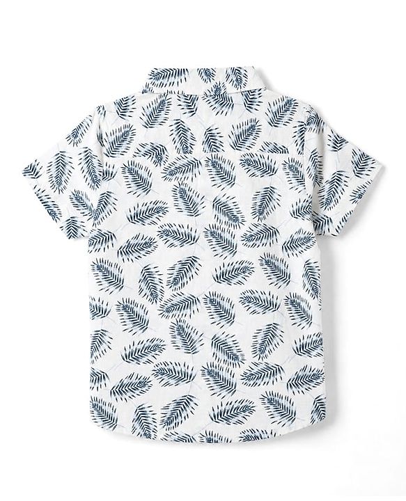 Babyhug 100% Cotton Woven Half Sleeves Shirt & Shorts Set with Leaves Print - Blue