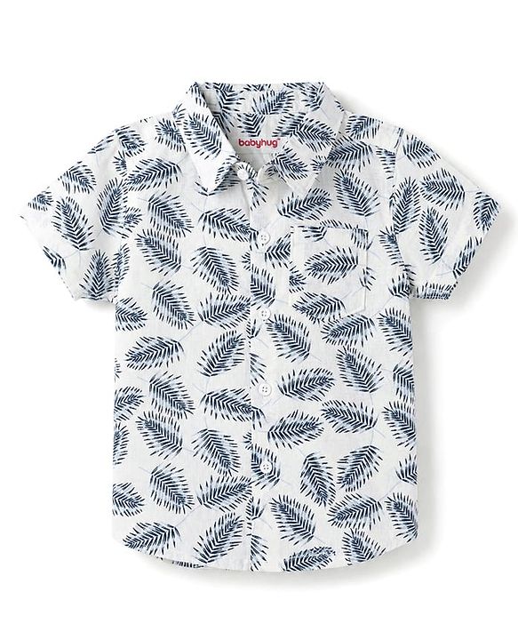 Babyhug 100% Cotton Woven Half Sleeves Shirt & Shorts Set with Leaves Print - Blue