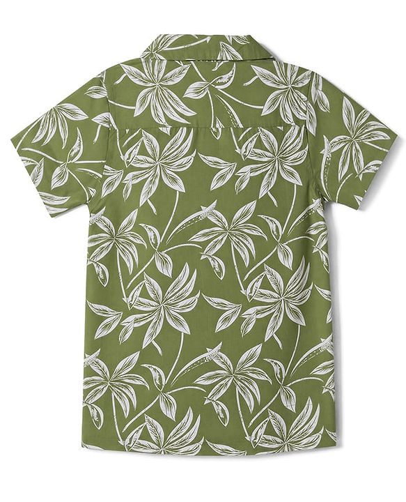 Babyhug 100% Cotton Woven Half Sleeves Tropical Theme Printed Shirt & Shorts Set - Green & Khaki