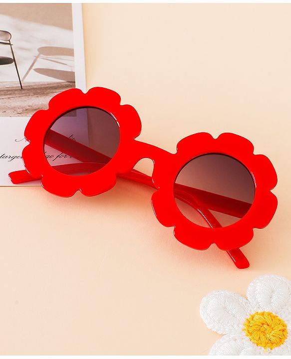 Babyhug Free Size Solid Color Floral Shaped Sunglasses - Red