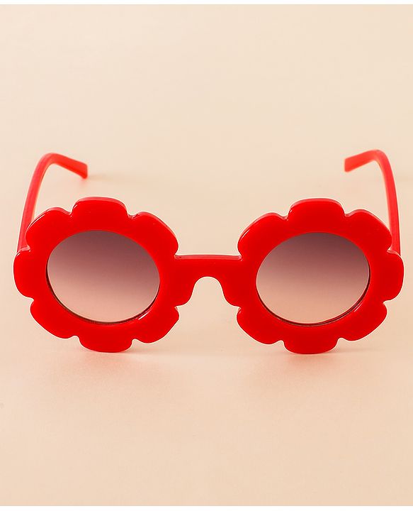 Babyhug Free Size Solid Color Floral Shaped Sunglasses - Red
