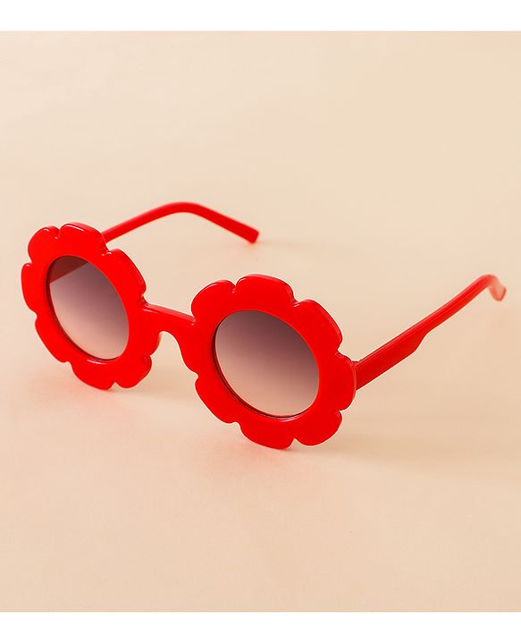 Babyhug Free Size Solid Color Floral Shaped Sunglasses - Red