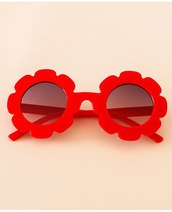 Babyhug Free Size Solid Color Floral Shaped Sunglasses - Red
