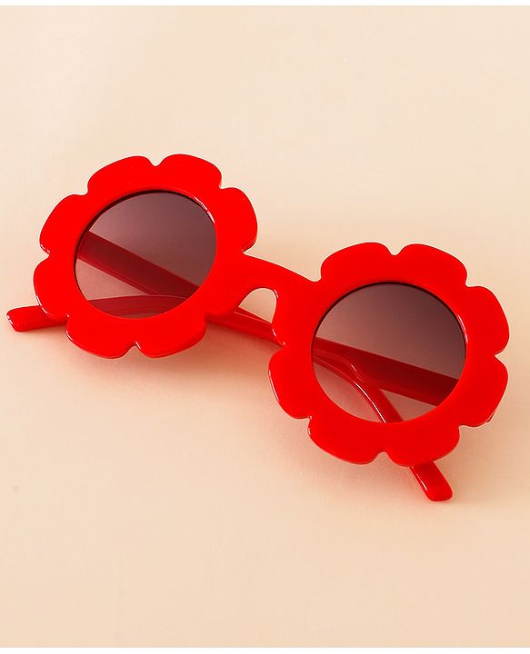 Babyhug Free Size Solid Color Floral Shaped Sunglasses - Red