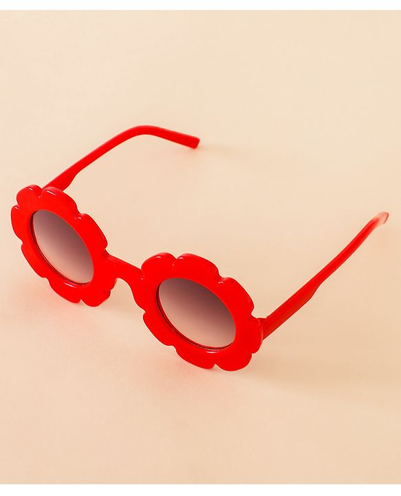 Babyhug Free Size Solid Color Floral Shaped Sunglasses - Red