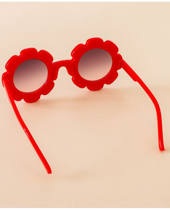 Babyhug Free Size Solid Color Floral Shaped Sunglasses - Red