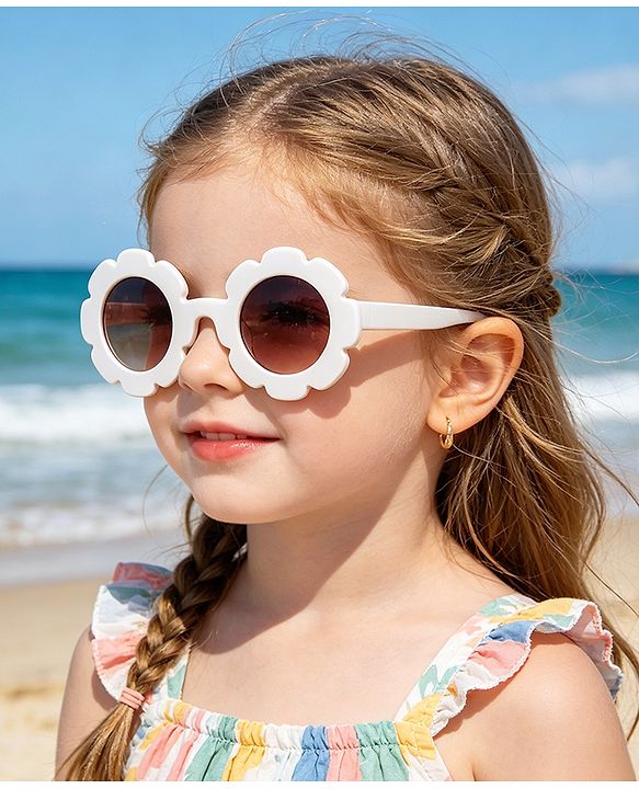 Babyhug Free Size Solid Color Floral Shaped Sunglasses - Red