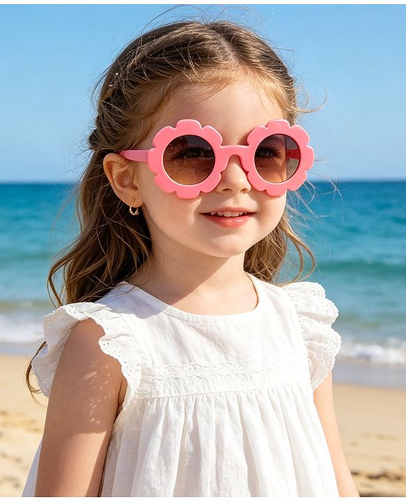 Babyhug Free Size Solid Color Floral Shaped Sunglasses - Red