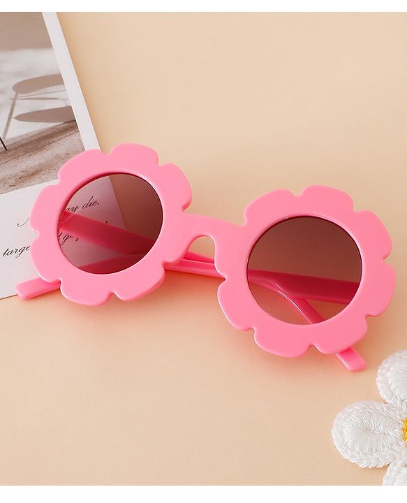 Babyhug Free Size Solid Color Floral Shaped Sunglasses - Red