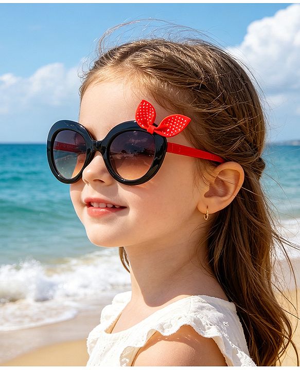 Babyhug Solid Coloured Sunglasses With Bow Applique - Black & Red