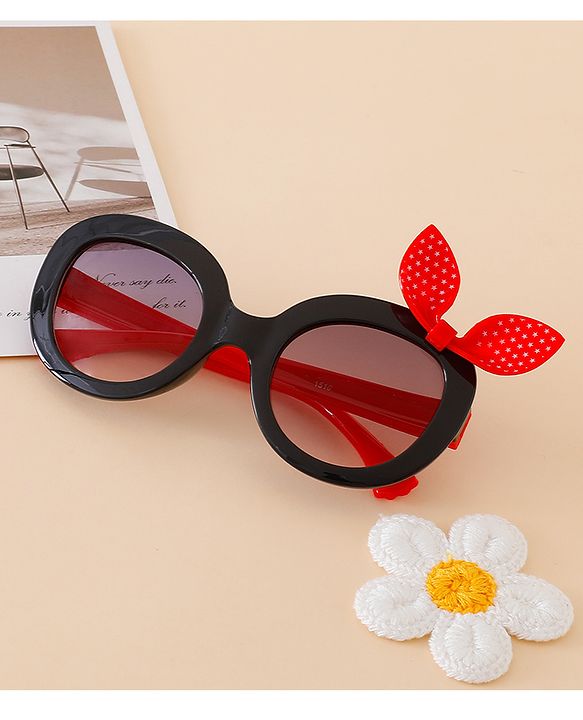 Babyhug Solid Coloured Sunglasses With Bow Applique - Black & Red