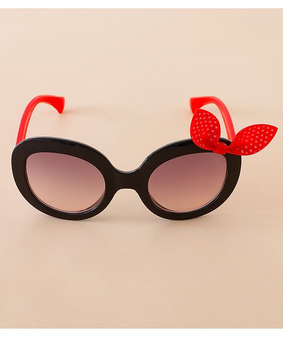 Babyhug Solid Coloured Sunglasses With Bow Applique - Black & Red