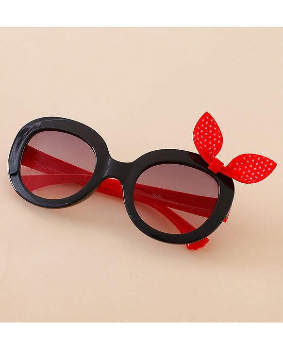 Babyhug Solid Coloured Sunglasses With Bow Applique - Black & Red