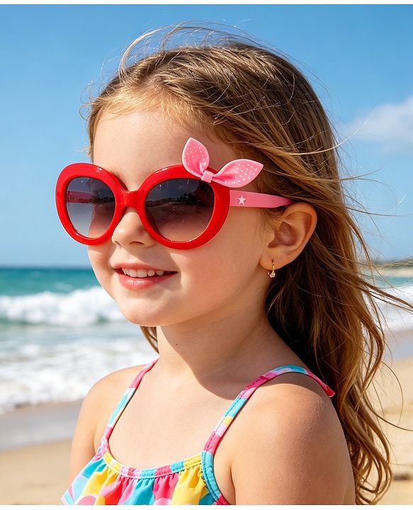 Babyhug Solid Coloured Sunglasses With Bow Applique - Black & Red