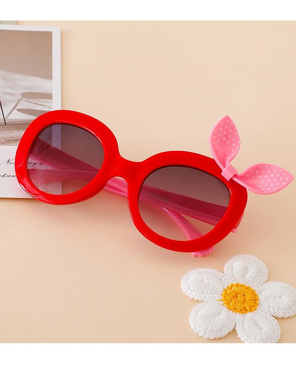 Babyhug Solid Coloured Sunglasses With Bow Applique - Black & Red
