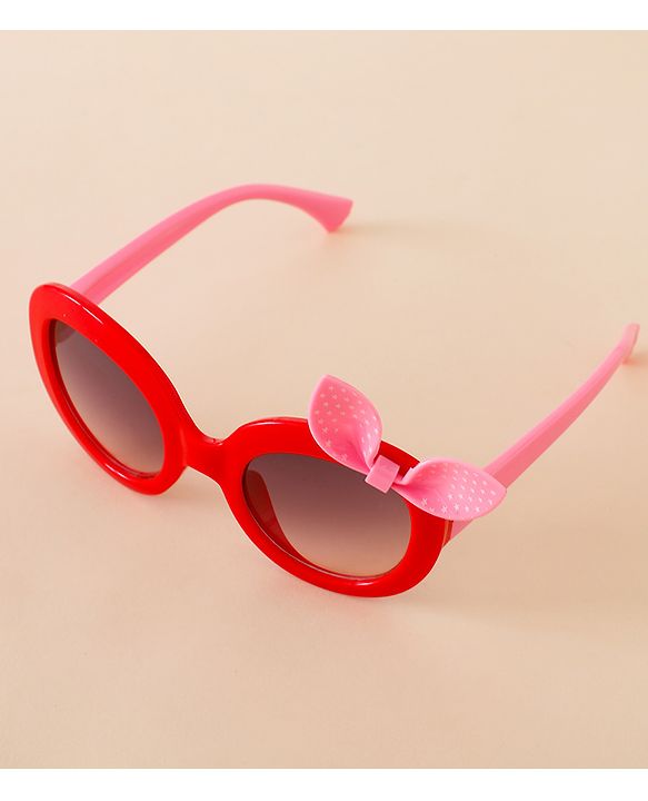 Babyhug Solid Coloured Sunglasses With Bow Applique - Black & Red