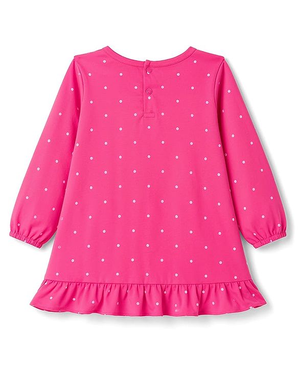 Babyhug 100% Cotton Knit Full Sleeves Nighty With Text Print - Pink