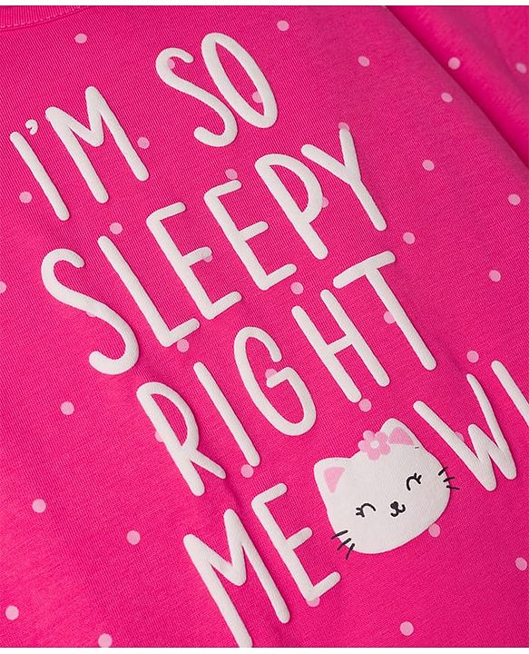 Babyhug 100% Cotton Knit Full Sleeves Nighty With Text Print - Pink