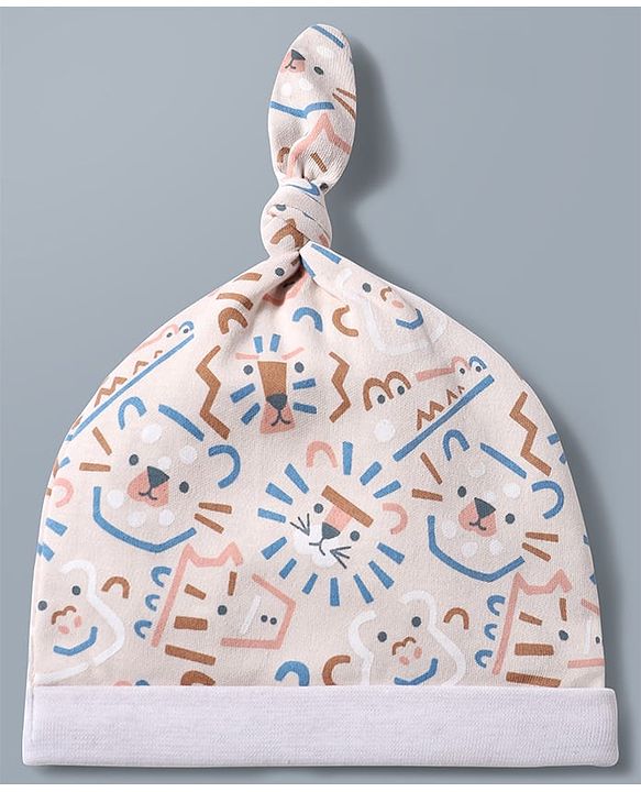 Babyhug 100% Cotton Knit Animals & Star Printed Caps Pack of 2 Multicolor - Diameter 16 cm