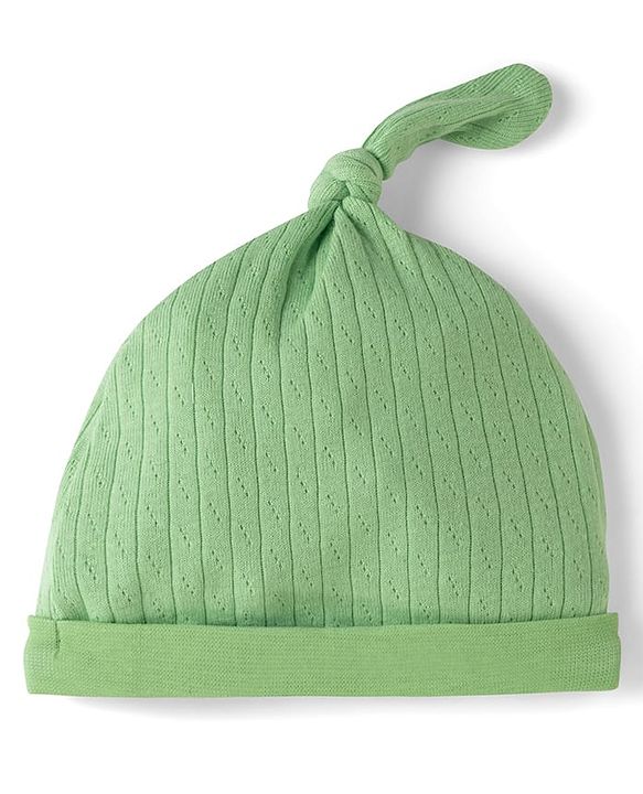 Babyhug 100% Cotton Interlock Knit Cap With Rainbow Applique White & Green Pack of 2 - Diameter 15